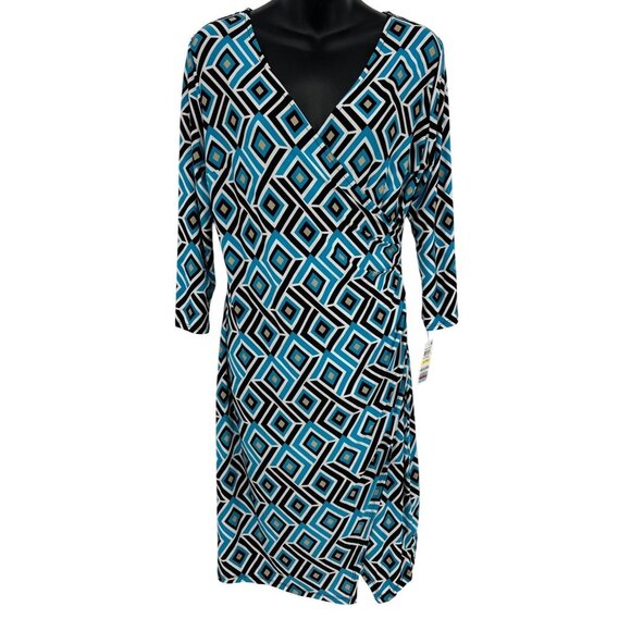 INC International Concepts Geo Synthesis Sheath Dress PM Petite Medium Blue New - Picture 1 of 10